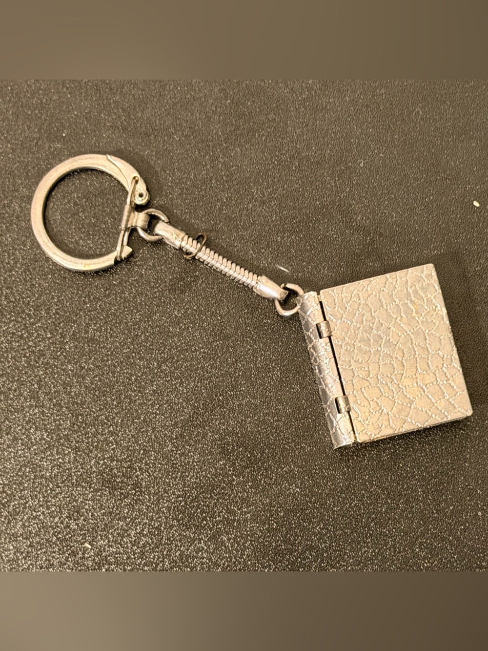 Antique Silver Book Pill Box / Mini Tricket Box +Vintage Keychain